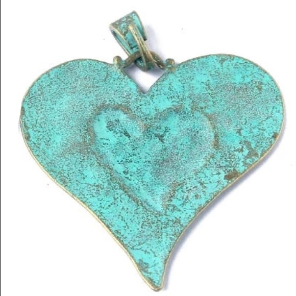 NEW Patina GreenGold Heart Necklace Black Cord 20" - Picture 2 of 8